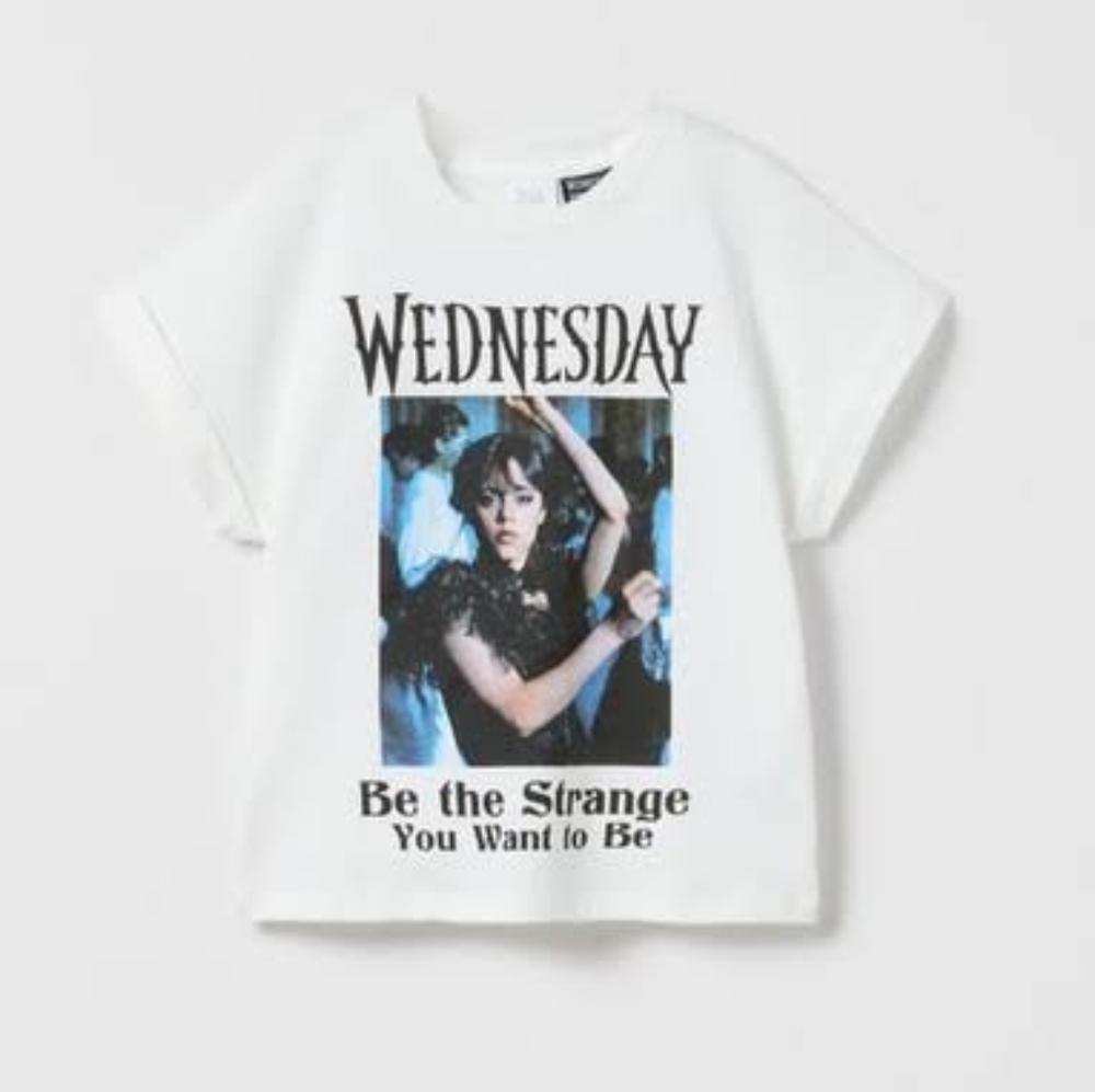 Zara Kids Wednesday Addams "Be The Strange" Dance Graphic T-Shirt Size 13-14